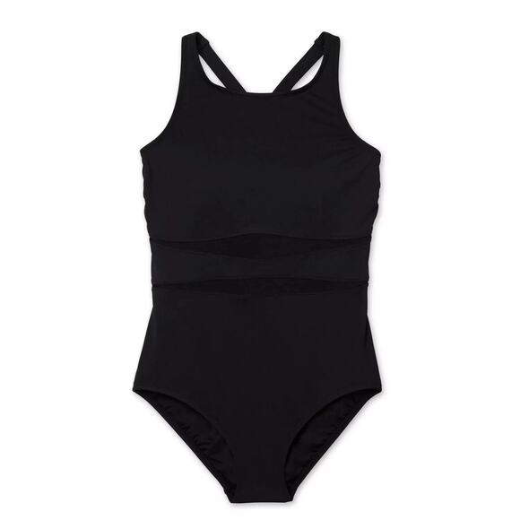 Lands’ End Black High Neck One Piece Swimsuit Women’s XL Classic Fit NWOT - Picture 3 of 6
